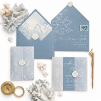Invitaciones de Boda Náuticas de Lujo Personalizadas, con Sello de Cera, Envoltura de Papel Vitela, Tarjetas con Diseño Acuarela Oceánica, para Pedidos al por Mayor