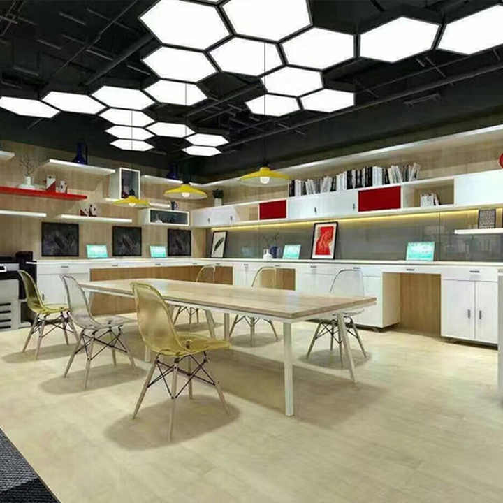 Super Bright Customized Chandelier Gym Stadium Office Cafe bar Hexagon Hanging Led Linear Light for Home Office