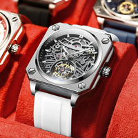 2024 nouveau BINBOND H1133 Tourbillon montre mécanique hommes automatique bracelet en acier squelette hommes montres Relogio Masculi cadran carré