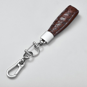 Genuine Leather Car Keychain Crocodile Skin Metal <b>Carabiner</b> <b>Keyring</b> For Men Women Gift Accessory A39876 Points DA3941 - Product Image 1