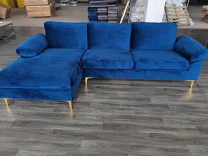 Sofá Seccional de Terciopelo Azul Marino <span class=keywords><strong>en</strong></span> Forma de <span class=keywords><strong>L</strong></span> de 3 Plazas para Sala de Estar, Venta al por Mayor de Fábrica IDAO - Product Image 4
