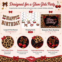Kit de Décoration d'Anniversaire 208 Pièces Imprimé Guépard Rouge, Thème Léopard, Vaisselle, Ballons, Bannière, Toile de Fond et Nappe