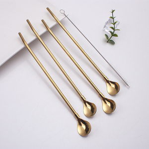 Supplier Hot Sale 2 in <strong>1</strong> Long <strong>Straw</strong> With Spoon High Quantity Bar Accessories Colorful <strong>Stainless</strong> <strong>Steel</strong> Metal <strong>Straw</strong> - Product Image 5