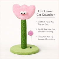 Poteau à gratter anti-tremblement en forme de fleur pour chaton, avec sisal naturel et petit jouet en peluche, pour l'entraînement quotidien