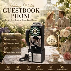 Téléphone mural rétro antique pour livre d'or audio et vidéo, idéal pour mariages, fêtes et anniversaires, avec fonction sans fil - Product Image 1