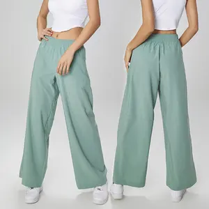 Individuelles Logo OEM Damen leichtgewebte Yoga-Hose mit Taschen schnell trocknend lockere Freizeithose