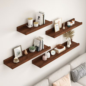 Solid Wood Wall <b>Shelf</b> Single Tier Rectangle Durable Living Room Storage Display <b>Rack</b> Customizable Size - Product Image 2