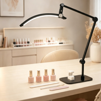 Lampe LED demi-lune à pince de bureau 18W, 10 niveaux de luminosité, télécommande, idéale pour salon de manucure, cils et microblading