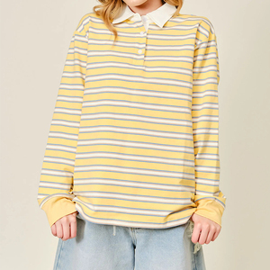 <span class=keywords><strong>Polo</strong></span> rayé oversize à manches longues et col contrastant jaune et <span class=keywords><strong>blanc</strong></span> avec fentes latérales pour <span class=keywords><strong>femme</strong></span> - Product Image 4