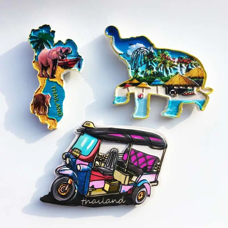 Promotional thailand souvenir decorate printed resin fridge magnets