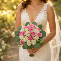 Ramo de Novia de 34 Cabezas de Rosa, Estilo Coreano, Ramo de Mano para Novia y Damas de Honor, Accesorios para Fotos de Boda, Ramo Artificial
