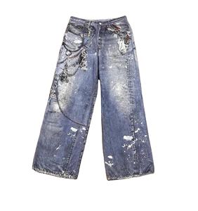 Jeans en denim Y2K personnalisés pour hommes, pantalons baggy à jambes larges pour hommes, femmes, filles, bottes décontractées, coupe délavée. - Product Image 1