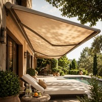 Auvent pliant de luxe en aluminium avec cadre en aluminium et tissu 100% acrylique résistant à la décoloration, protection contre la pluie pour jardin, café, restaurant