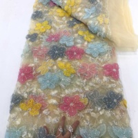 Tissu en dentelle brodée T-win Textil avec fleurs 3D, broderie en cordon, perles et sequins, tissu en dentelle guipure brodée