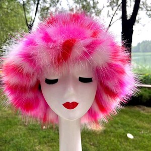 Tie Dye peluche couleur bloquant fausse fourrure seau chapeau femmes floue fête chaud doux multi-couleurs motif renard pêche sport décontracté - Product Image 4