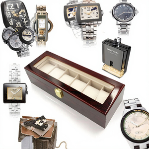 Boîte à montres de luxe en bois faite à la main à 6 emplacements, organisateur de bijoux avec personnalisation en relief, vente en gros en stock - Product Image 4