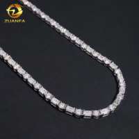 Chaîne de tennis en argent 925 de coupe fantaisie, chaîne de tennis en diamant moissanite de coupe émeraude de luxe 4*6 mm, collier hip hop pour hommes et femmes