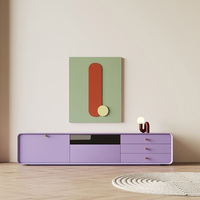 Meuble TV Nordique Rose Vert Jaune avec Table Basse pour Salon, Design Moderne, Meuble de Maison en Bois Massif, Support TV