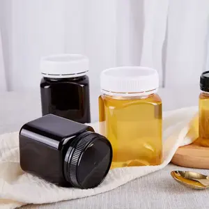 زجاجة عسل بلاستيكية 250 جرام زجاجة عسل سوداء شفافة مضادة للسرقة زجاجة تعبئة بلاستيكية 500 جرام