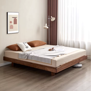 Cadre de lit flottant en bois de noyer noir sur mesure, style plateforme basse, design en rondins sans tête de lit, solide pour chambre à coucher. - Product Image 4