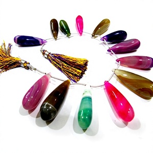 Cuentas de Calcedonia Natural Multicolor de 1 a 2 Pulgadas de Largo, Forma de Lágrima, Hilos Lisos de 8 Pulgadas - Product Image 1