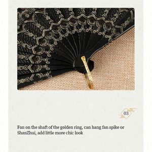 Éventail pliant en dentelle espagnole et soie, orné de fleurs, pour la danse, les fêtes, les bals de promo et les mariages - Product Image 5