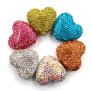 Wholesale Pottery Mud Full Rhinestone Peach Heart With Hole Beads DIY Jewelry Accessories