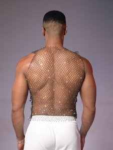 Top Senza Maniche Traforato alla Moda per Discoteca e Feste, con Rete a Maglia e Paillettes - Product Image 4