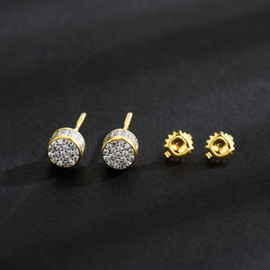 Stud Earrings Round Micro Pave Zircon Ball Geometric Design Silver Two Tone Party Fashion Jewelry - Product Image 3