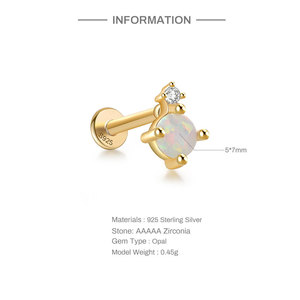 925 fini argento Sterling 18K placcato oro opale corpo Piercing gioielli <span class=keywords><strong>Tragus</strong></span> Helix Labret vite <span class=keywords><strong>orecchini</strong></span> a bottone <span class=keywords><strong>per</strong></span> donna - Product Image 3