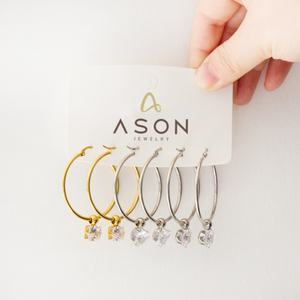 Boucles d'oreilles créoles tendance en acier inoxydable plaqué or avec pendentifs carrés, cœurs et ronds, ornées de zircone pour femme - Product Image 1