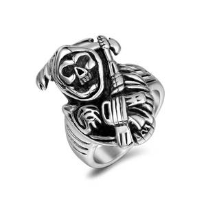 Men's Skull Skeleton <b>Ring</b> <b>Titanium</b> Steel Index Finger Punk Style SA470 Gift Jewelry - Product Image 5