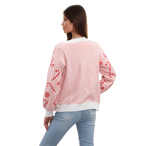 Maglione Natalizio da <span class=keywords><strong>Donna</strong></span> con Scollo a V Personalizzato, Motivo Bastoncino di Zucchero, <span class=keywords><strong>Cardigan</strong></span> Natalizio <span class=keywords><strong>Rosa</strong></span> per Adulti - Product Image 6