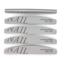 Vente en gros de limes à ongles en éponge demi-lune grises à double face, grain 100/180, lavables, outils professionnels de beauté pour la manucure