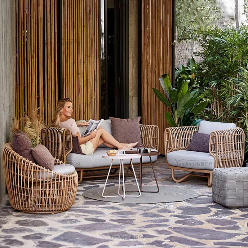Ebay vendita calda reale rattan materiale degradabile ambientale mobili da esterno divano sedia con cuscino