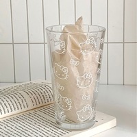 Mignon Verre en Verre Soufflé Motif Chat de Dessin Animé 401-500ml, Tasse à Eau en Verre Sodocalcique avec Imprimé Chat Kawaii Rose et Blanc pour Lait et Jus, Logo Personnalisé