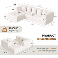 Modernes Modulares Ecksofa ohne Gestell aus Chenille mit L-Form und Tiefsitzen für Apartment-Wohnzimmer mit Großem Raum