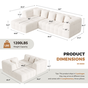 Modern Boneless Chenille L-Shaped Couch Oversized Cloud-Like <b>Sofa</b> Bed with Deep Seats for Living Room Large Space - Product Image 6