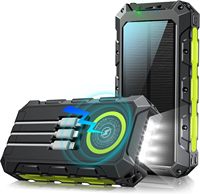Banque d'alimentation portable 20000mAh PD15W à charge sans fil rapide, solaire, haute capacité, avec 3 câbles intégrés, batterie Li-polymère