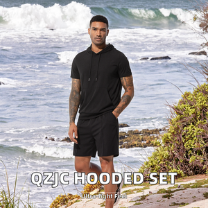 Conjunto de Pantalones Cortos Deportivos Casuales para Hombre, Estilo Europeo, Transpirables, Ligeros, con Cintura Elástica, Manga Corta, Verano, 100% - Product Image 2