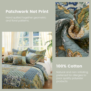 Juego de Edredón 100% Algodón, <span class=keywords><strong>Verde</strong></span>, Patchwork, Reversible, Ligero, Cubrecama, 2 Fundas de Almohada Rellenas de Poliéster, Juego de Cama de 3 Piezas - Product Image 6