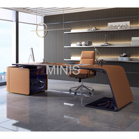 Mobili da Ufficio Moderni di Buona Qualità, Scrivania Direzionale Marrone Elegante e Confortevole con Cassetti e Sedia