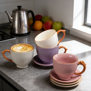 Wholesale 70ml 270ml <b>Espresso</b> Cappuccino Colored Matte Surface Ceramic Custom Logo Porcelain Coffee <b>Cup</b> and Saucer - Product Image 4