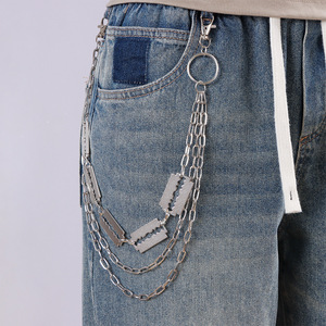yueliMulti Layered Metal Denim <b>Jeans</b> <b>Chain</b> With Blade Punk Style Waist <b>Chain</b> For Daily Wear Zinc Alloy Material - Product Image 1