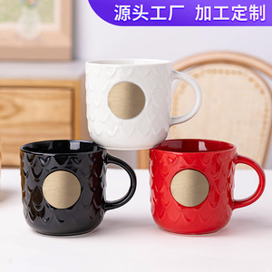 <b>Ceramic</b> Mug With Embossed Copper Plaque Custom Logo Business Gift <b>Cup</b> White Black Red Blue Minimalist Design Gold Plated - Product Image 5