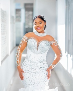 Robes <span class=keywords><strong>de</strong></span> <span class=keywords><strong>mariée</strong></span> sirène 2026 avec strass, manches longues, style africain, grande taille, col illusion, <span class=keywords><strong>robe</strong></span> <span class=keywords><strong>de</strong></span> <span class=keywords><strong>mariée</strong></span> sirène - Product Image 4