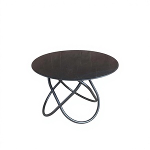 Mesa de centro moderna con tapa de mármol, estructura metálica, redonda, contemporánea, para sala de estar - Product Image 1