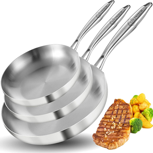 Luxury Triply Stainless Steel Frying Pan <b>Induction</b> Compatible <b>Cookware</b> Big Wok Steak Skillet Nonstick Pot and Pan <b>Set</b> - Product Image 1