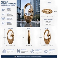 Grande statue en métal de phénix doré en acier inoxydable, décoration artistique de luxe pour l'aménagement paysager extérieur, parcs et places publiques