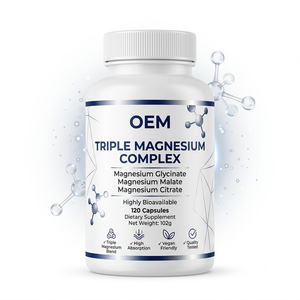 OEM ODM แมกนีเซียมคอมเพล็กซ์สามชนิด GMP ฮาลาล 120 เม็ด 300 มก. แมกนีเซียมบริสุทธิ์ ผสมไกลซิเนต มาเลต ซิเตรต - Product Image 1